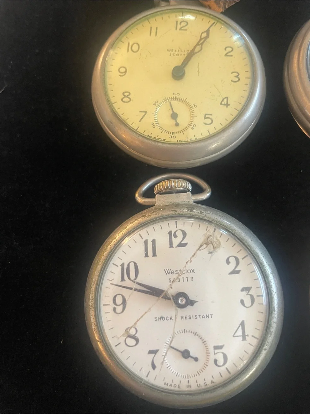 Set of 4 Vintage Pocket Watches, 3 Westclox Scotty & 1 Bullseye ALL RUN!